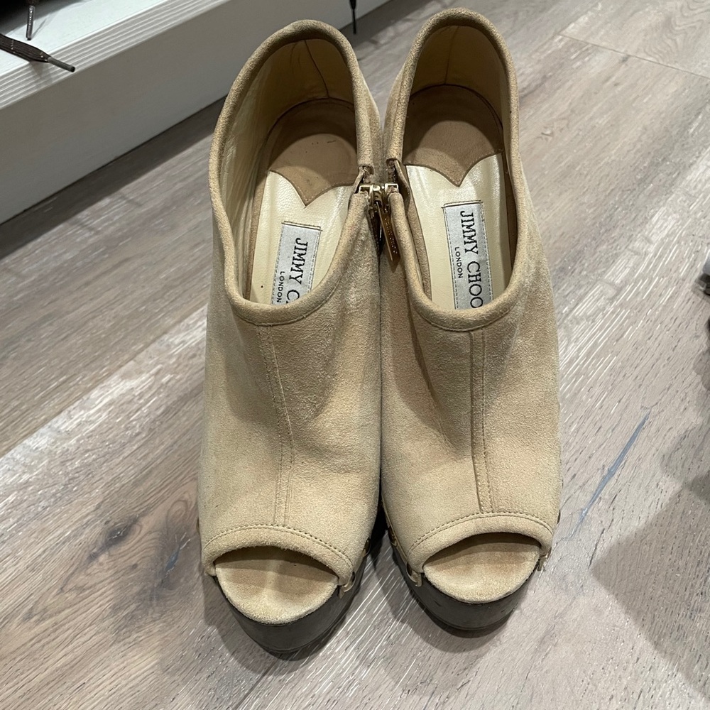 Jimmy Choo Urge Suede Boots Peep Toe